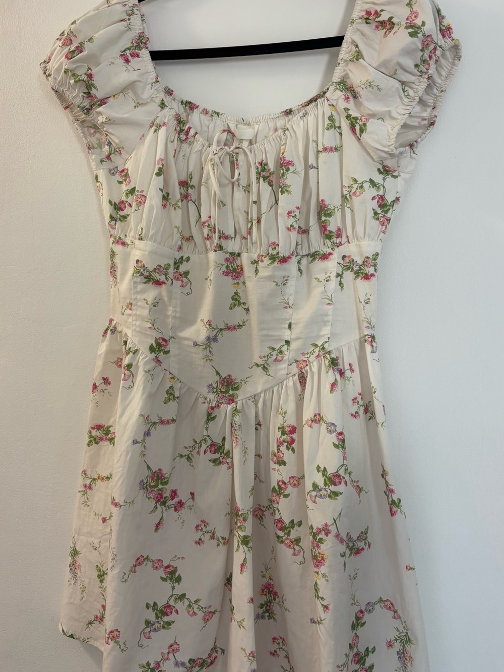 H&M Cream Floral Midi Dress with Pink & Green Accents